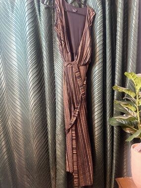 City Chic Black and Gold Striped Wrap Maxi Dress